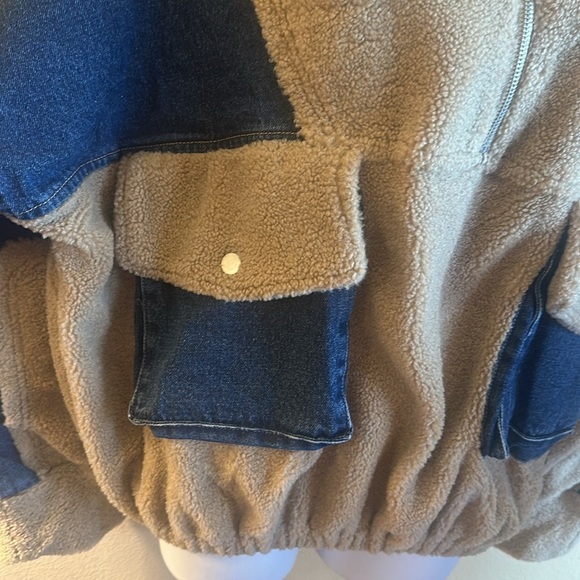 BiBi Half Zip Fleece Denim Pullover Size Large Latte Long Sleeve Pockets - Picture 5 of 14